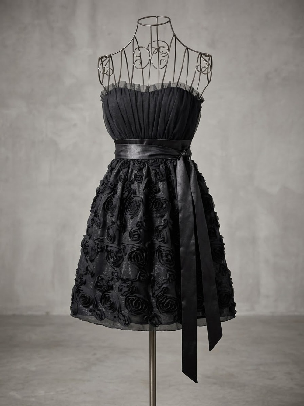 Jolie Black Strapless Rosette Party Dress